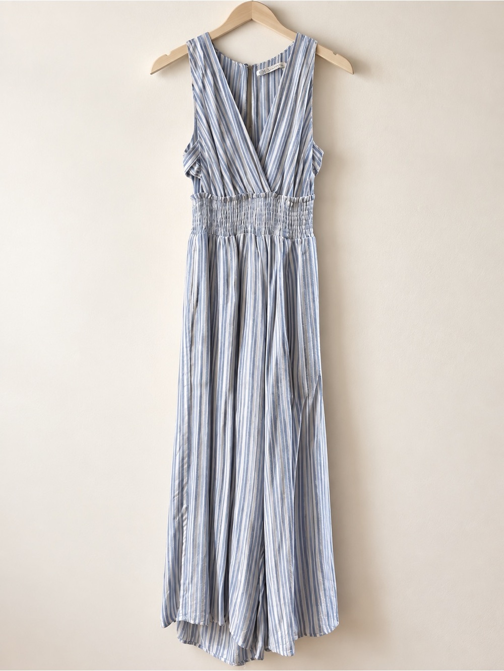 Quiet Storm Blue & White Striped Wide Leg Jumpsuit Size S